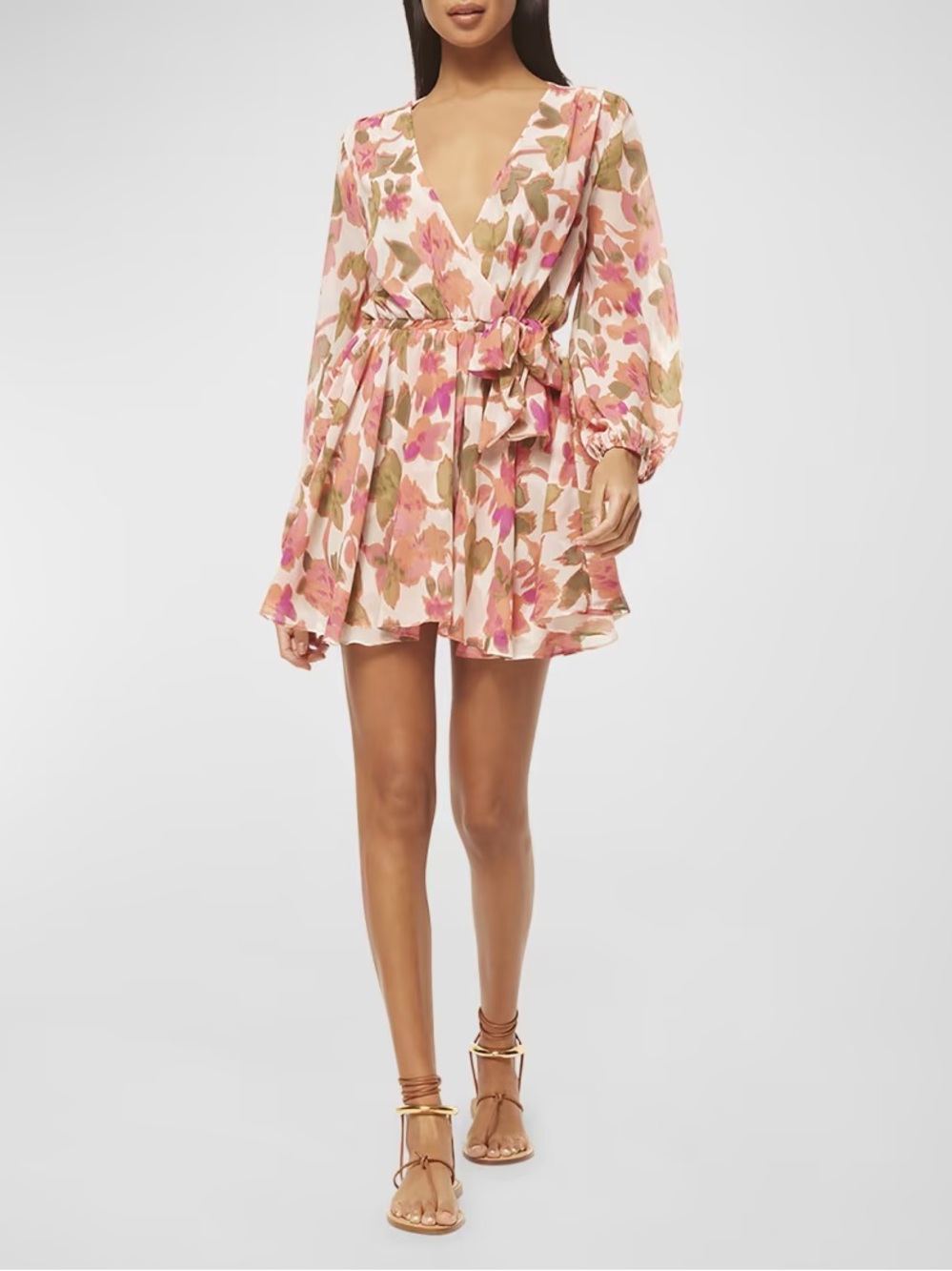 MISA Los Angeles Pink Orange Floral Mini Dress Size M